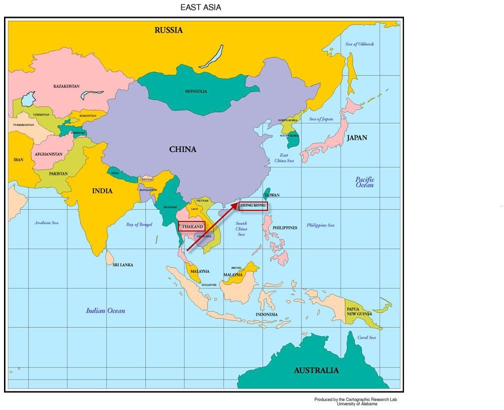 香港在亚洲地图
