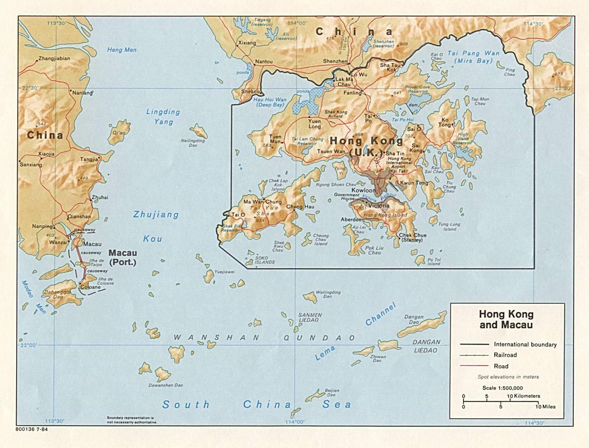 地图上的香港和澳门